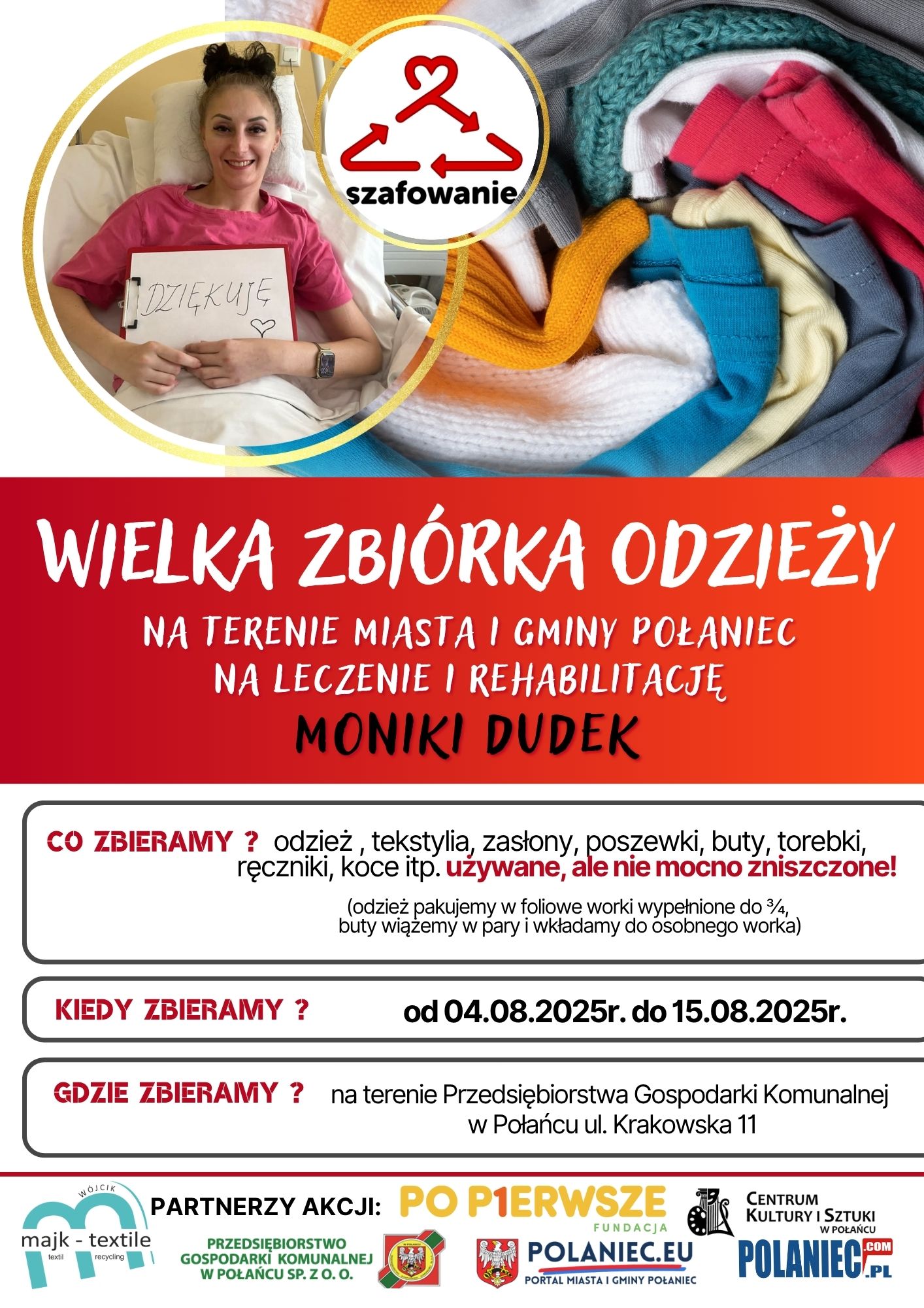 dziewczyna w&nbsp;rękach trzyma napis dziękuję. Wielka zbi&oacute;rka odzieży na&nbsp;terenie Miasta i&nbsp;Gminy Połaniec