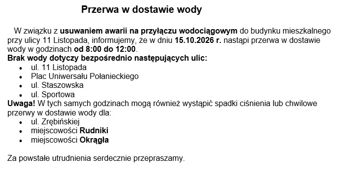 Przerwa w&nbsp;dostawie wody