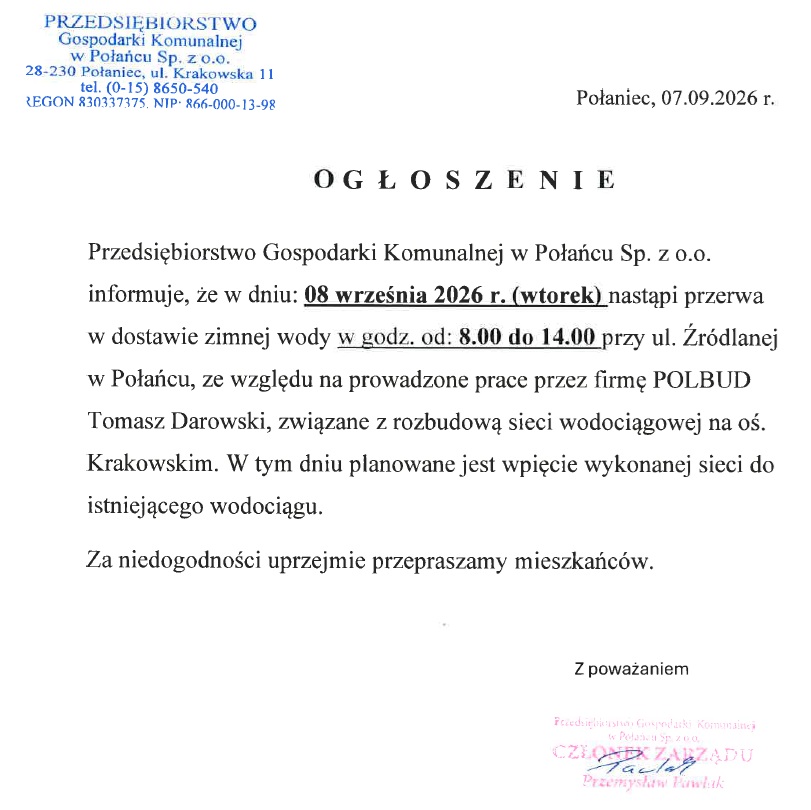 Przerwa w&nbsp;dostawie wody