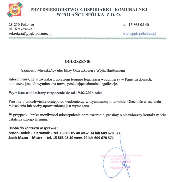 Informacja wymiana wodomierzy